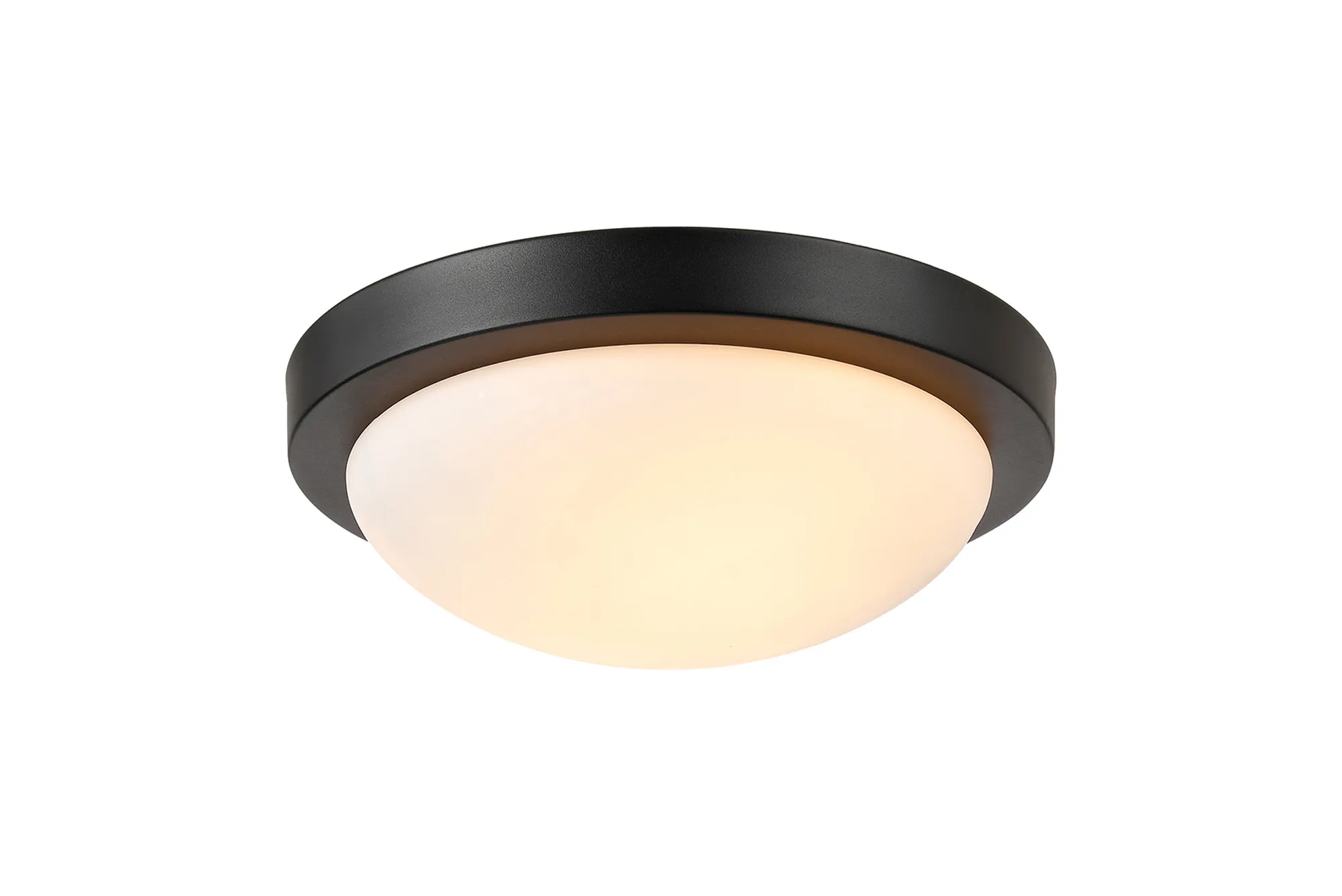 Porter 32cm Glass IP44 Flush Ceiling 2 Light Satin Black, Opal